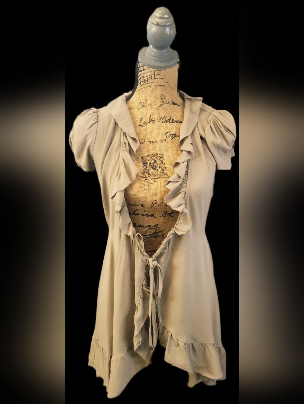#WC142 Sunday Best Ruffle-Trim Open Cardigan - Taupe